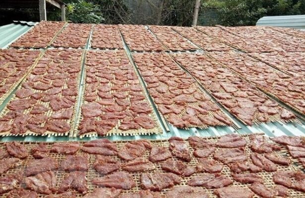 In the heat: Drying meat under the sun makes it more delicious.