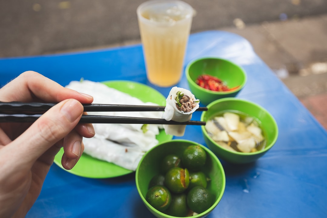 Pho cuon a common food in Vietnamese cuisine in Hanoi, Vietnam